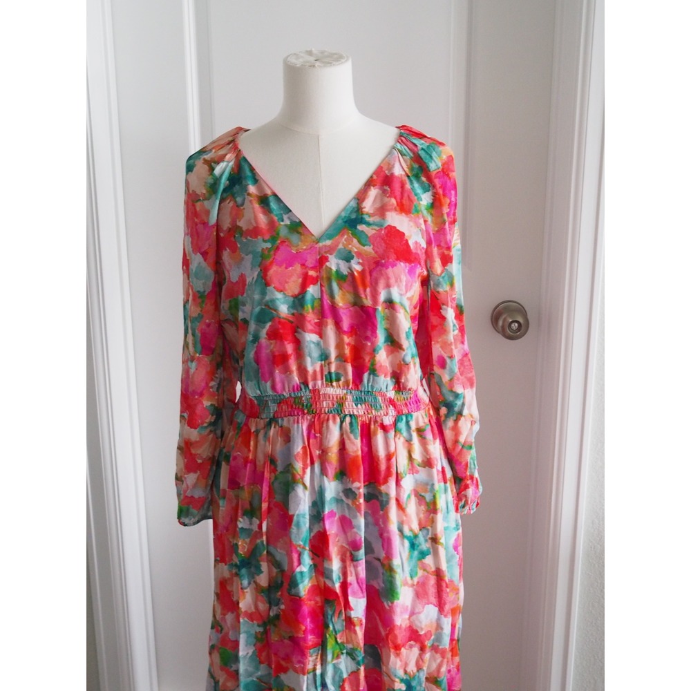 Soft Surroundings Watercolor Floral Pink Maxi Dress Boho PM Long Sleeve V-Neck - Picture 6 of 13